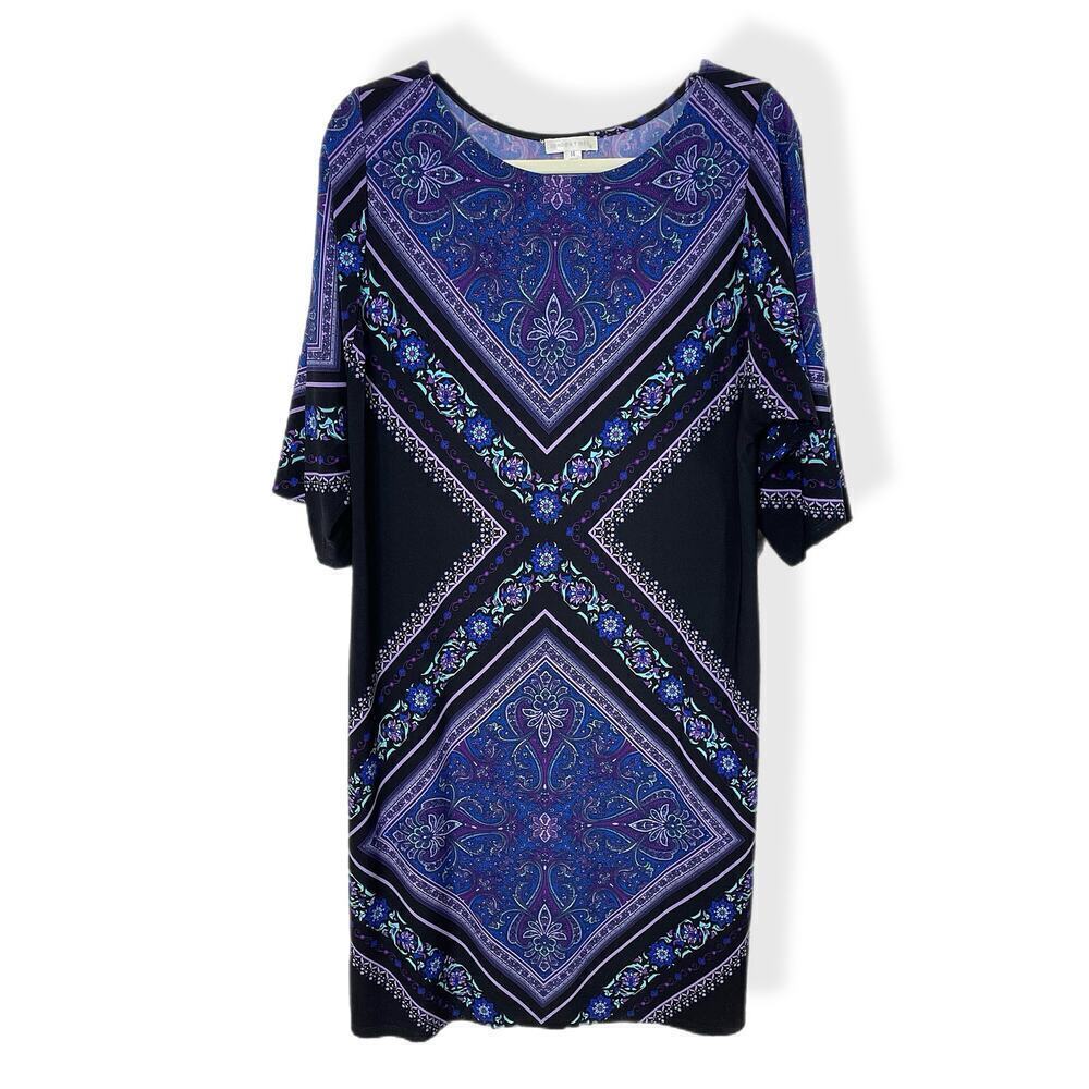London Times geometric paisley dress 14 purple black lilac
